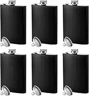 8oz Stainless Steel Hip Flask, 8oz Portable Leakproof Hip Flask with Funnel, for Camping, Climbing, Picnic, for Liquor and Alcohol of Any Kind (Black, 6 Pieces)