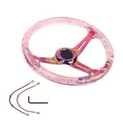 6-Holes 350mm Deep Dish VIP Pink Crystal Bubble Neo Chrome Spoke Steering Wheel (for: Mazda)