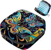 Period Bag,Sanitary Napkin Storage Bag,Colorful Butterfly Ethnic Style,Tampon Bag for Purse