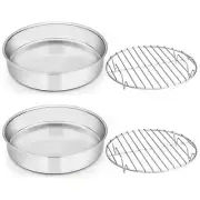 8-inch Round Cake Pan with Rack Set, Stainless Steel Cake Pans Tins and Bakin...