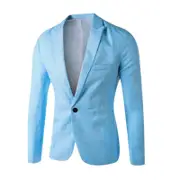 Men's Single Button Solid Color Casual Business Suit Top Sky Blue L
