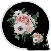 Love You White Flowers Bouquet Round Beach Towel