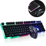 Gaming Keyboard and Mouse Set, LED Backlit Layout, Rainbow Colors Illuminated USB Waterproof Keyboard and Mouse