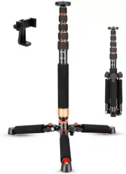 Camera Aluminum Monopod with Metal Tripod Base.6 Sections 46-177Cm/18-69Inch Adj