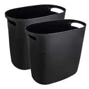 Plastic Small Trash Can Slim Waste Basket with 3.2 Gallons, 2 Pack Black