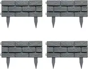Whtkoph 4 Pieces Garden Fence Edging, Waterproof Decorative Edging with Stakes for Patio, Flowerbed, And Lawn, Gray