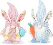 Chris.W 2 Pcs Easter Gnomes Decorations, Bunny Gnome Plush with Easter Egg and Carrot, Faceless Scandinavian Tomte Gnomes Doll for Home, Tiered Tray, Table, Shelf Decor, Home Decor