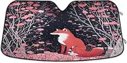 Car Windshield Sunshade Red Fox with Pink Flowers Foldable Sunshade for Car Windshield, Car Front Window Cover, Car Windshield UV Shield (L)