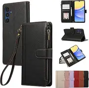 [Rosbtib] Mobile Phone Case for Samsung Galaxy A34 5G (6.6 Inch 2023) Leather Case Zip Magnetic Closure Wallet with 4 Card Slots Stand Function Retro Leather Case Galaxy A34 5G Case, Black