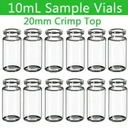 1000x Lab 10mL Round/Flat Clear Sample Vials 20mm Crimp Top Bottles Beveled Edge