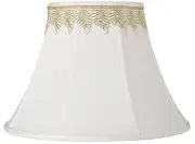 White Large Bell Shade with Embroidered Leaf Trim 9" Top x 18" Bottom x 13" High