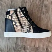 NEW Aldo ADERADDDA High Top Wedge Shoes Black/Snake Print/Gold Hardware; Size 9