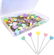 200pcs Sewing Pins Flat Head Straight Pins, Colored Pearl Head Stick Pin Long 2.16inch Quilting Pins for Dressmaker, Craft, Sewing Project and DIY Decoration (Peach Heart)