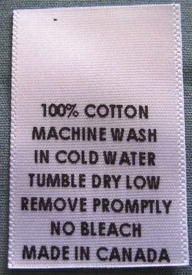 100 PRINTED CLOTHING LABELS, 100% COTTON MADE IN CANADA