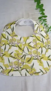 Handmade bib- Gum nut babies, wattle, May Gibbs