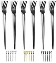 Evanda Black Dessert Forks Set of 6 Pack 6.3"/16.5cm, Titanium Black Plating Pastry Fork, Family Appetizer Fork for Fruit, Cake, Cheese, Party Trips, Cafes, Restaurants, Easy To Clean, Dishwasher Safe
