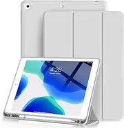 Aoub Case Compatible with iPad 10.2 Inch 2021/2020 iPad 9th/8th Generation & 2019 iPad 7th Generation with Pencil Holder, Protective Case with Soft TPU Back, Auto Sleep/Wake Cover, Gray
