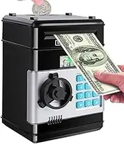 Piggy Bank Electronic Cash Coin Can ATM for Kids Toy, Safe Coin Banks Money Saving Box Password Code Lock for Toddler, 3 4 5 6 7 8 9 Year Old Boys Girls Christmas Birthday Hot Gift Black