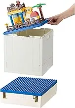 SHIMOYAMA Folding Storage Box with Building Lid for Duplo Blocks, 26 Qt. Foldable Toy Container, 25L Collapsible Storage Bin with Building Baseplate for Lego Bricks, Blue
