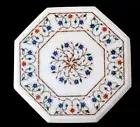 12" Marble side semi precious stones floral Inlay table top home room decor