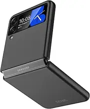 [Vizvera] Samsung Galaxy z Flip 4 Case 2022 PC Lightweight Ultra Thin Leather Feel Case Full Cover with Brush Anti-Scratch Anti-Fingerprint Samsung Flip 4 Case - Black