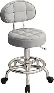 Generic Ergonomic Rolling Stool with Adjustable Height and Back Support, Light Gray