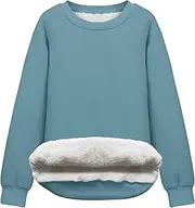 [Flygo] Women's Sherpa Lined Fleece Crewneck Pullover Sweatshirts Casual Winter Warm Sweatshirt