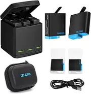 TELESIN 2-Pack Batteries and Triple Charger for GoPro Hero 8 Hero 7 Black Hero 6 Hero 5 Black Hero Camera, with Go Pro Small Carry Case, 2 Battery Case(Fully Compatible with Original)