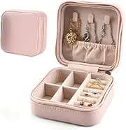 [LONGYUSHIPING] Mini Jewellery Box Organizer，Portable Jewelry Case，Small Jewelry Box For Travel，Travel Case Organizer For Rings Earrings Necklace Bracelets, Best Gifts For Women Girls (Pink)