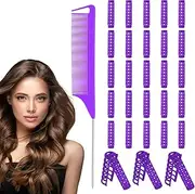 28 Pcs Plastic Hair Rollers, 0.6 Inch Small Size Hair Rollers for Women with Steel Rat-tail Comb, Heatless Snap on Roller for Hairs, Short Thin Fine Hairstyling Tools (Purple)