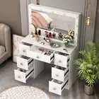 White Dressing Table Make up Desk Set with 7 Drawers & Large LED Mirror 11 Bulbs