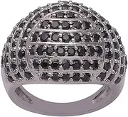 [Shine Jewel] 925 Sterling Silver Black Spinel Women Wedding Ring Cocktail Cluster