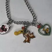 Disney Characters Bracelet Enamel Pluto Mini Chipmunk Silver Tone Chain Rhystone
