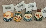 4 Pc Painted Wood SNOWMEN Holiday Pins 2" x 1/2" - NWT