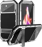 Lunivop for iPhone 15 Protective Phone Case Heavy Duty Protection with Built in Lens Screen Protector Rugged Stand 360 Full Body Military Grade Metal Bumper Men Armor 2023 6.1 inch Silver