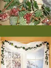 NEW PURPLE GLASS GRAPES SUGARED LEAVES 108" 9 FT GARLAND 12 CLUSTERS NEW IN BOX