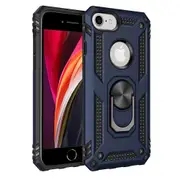 For Apple iPhone SE 2020 Case, SE 2nd Gen Military Grade 360 Degree Rotating Metal Magnetic Ring Car Mount Holder Kickstand Shockproof Heavy Duty Cover (Navy Blue)