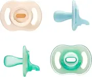 Tommee Tippee Ultra-Light StayPut Day and Night Soothers, 0-6m, 4 Pack, One-Piece Silicone Design, Soft Skin Feel