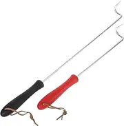 Kisangel 2pcs Meat Turner Hook: BBQ Stainless Steel Food Flipper Hooks with Plastic Handle for Grilling Smoking and Frying Cooking Tools