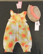 Pumpkin Patch Baby Bundle Girls One Piece 0-3m and Sun Hat Size XS 0-6m 47cm