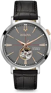 [Bulova] Men's Classic Aerojet 3-Hand Automatic Leather Strap Watch, Open Aperture, 40-Hour Power Reserve, Double Curved Mineral Crystal, 41mm