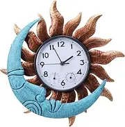 MUMTOP 14 Inch Sun and Moon Outdoor Clock, Outside Waterproof Wall Clock with Thermometer for Patio Pool Living Room Home Decor