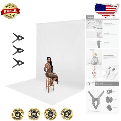 Premium 9x15 ft Pure White Photo Backdrop with Spring Clamps for Professionals