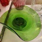 Art Glass Flat Bowl Atomic Viking MCM Holiday Centerpiece fruit nuts flowers
