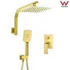 Brushed Gold Square 8/10/12" Shower Head Gooseneck Arm 3-mode Handheld Diverter