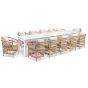 Santorini 3.55 Outdoor Rectangle Aluminium Dining Table with 12 Malawi Chairs White - Wheat - Cream