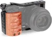 Leftfoto Upgrade Metal Cage with Wood Handle for Sony Alpha ZV-E10 Video Shooting Accessories, Cold Shoe Mic/Light Extension Video Cage Filming Vlog Camera Kit
