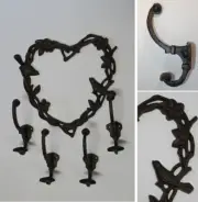 Love Wild Birds Heart Wall Hanging Plaque Cast Iron Coat Hooks, Big Hearts 4
