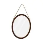 16 Inch Oval Wall Mirror Wooden Bead Frame Art Brown Beaded Edge Style