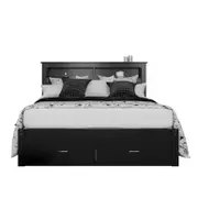 Porcia Timber Bed with Storage Shelves & Drawers - Black